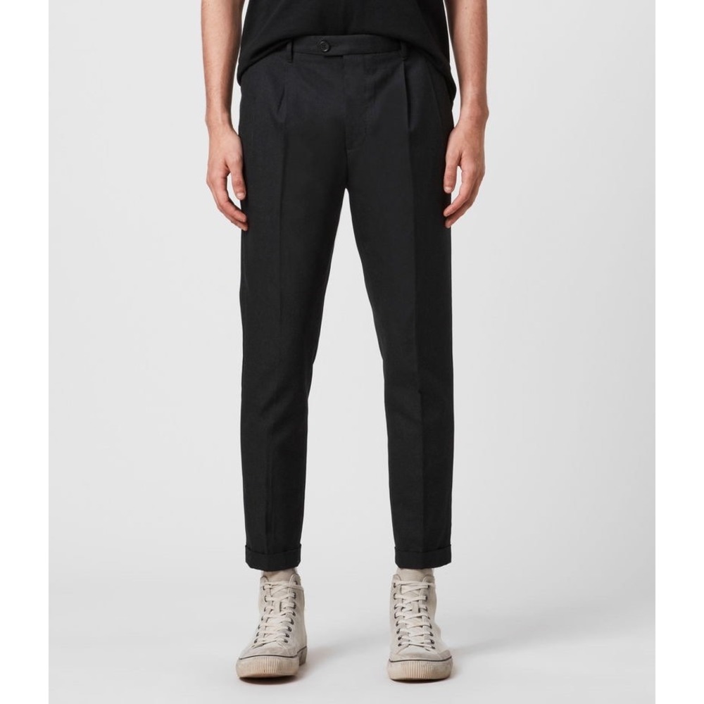 ALLSAINTS The Tallis Cropped Slim Pants Pleated Cuffed Charcoal 32 Office Punk